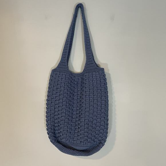 The Sak Original Hobo Blue Crochet Knit Shoulder Bag Purse Zip Boho - Picture 6 of 9